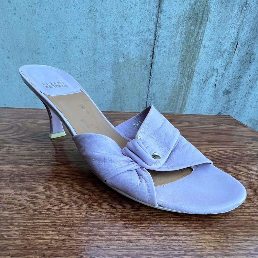 Stuart Weitzman Mule Heel Purple Lavender Open Toe Slip On Shoe Size 9M